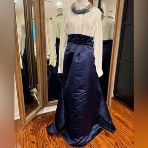 Custom Couture Navy Satin Skirt with Dramatic Ball Gown Silhouette